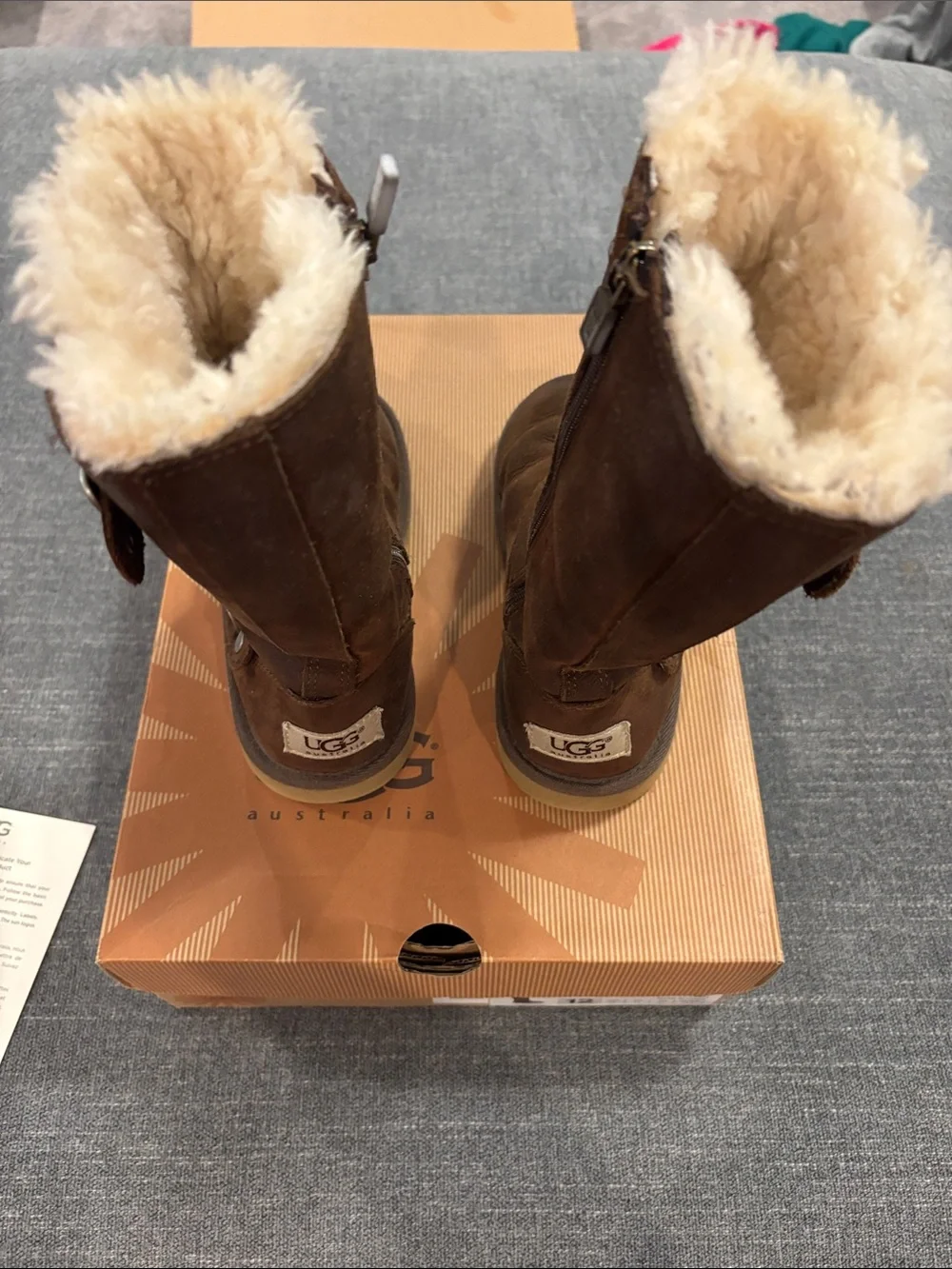 UGG Brown Leather Mid-Calf Shearling Boots